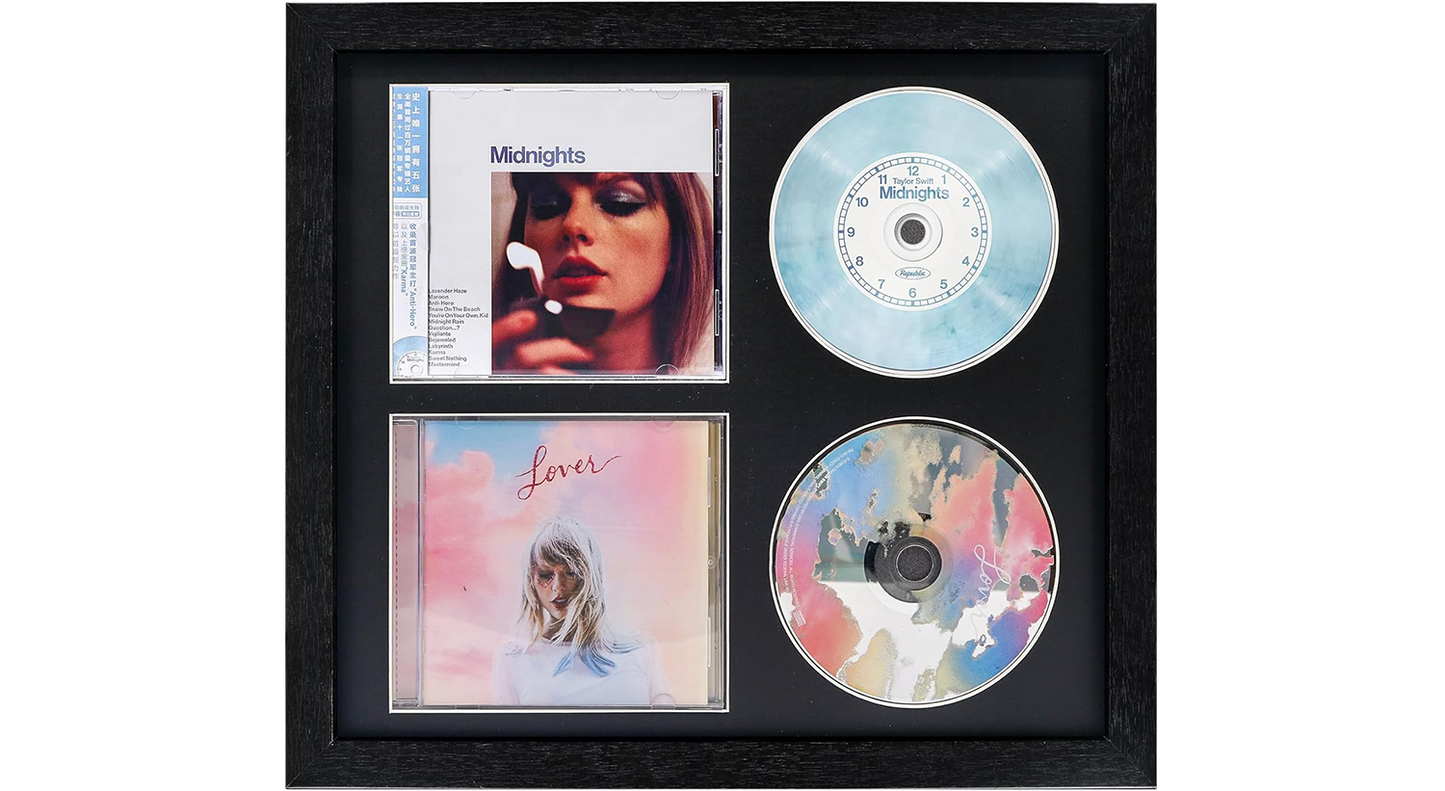 CD Display Frame – 14.4"×7.9" Black Music Disc Frame with Glass