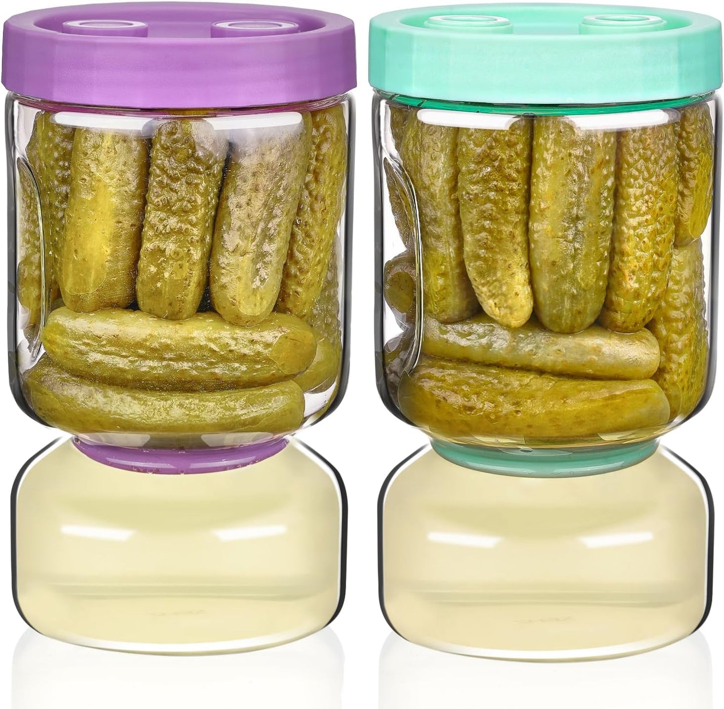 Glass Pickle Jar with Flip Filter Lid Storage with Brine Separator & Timer