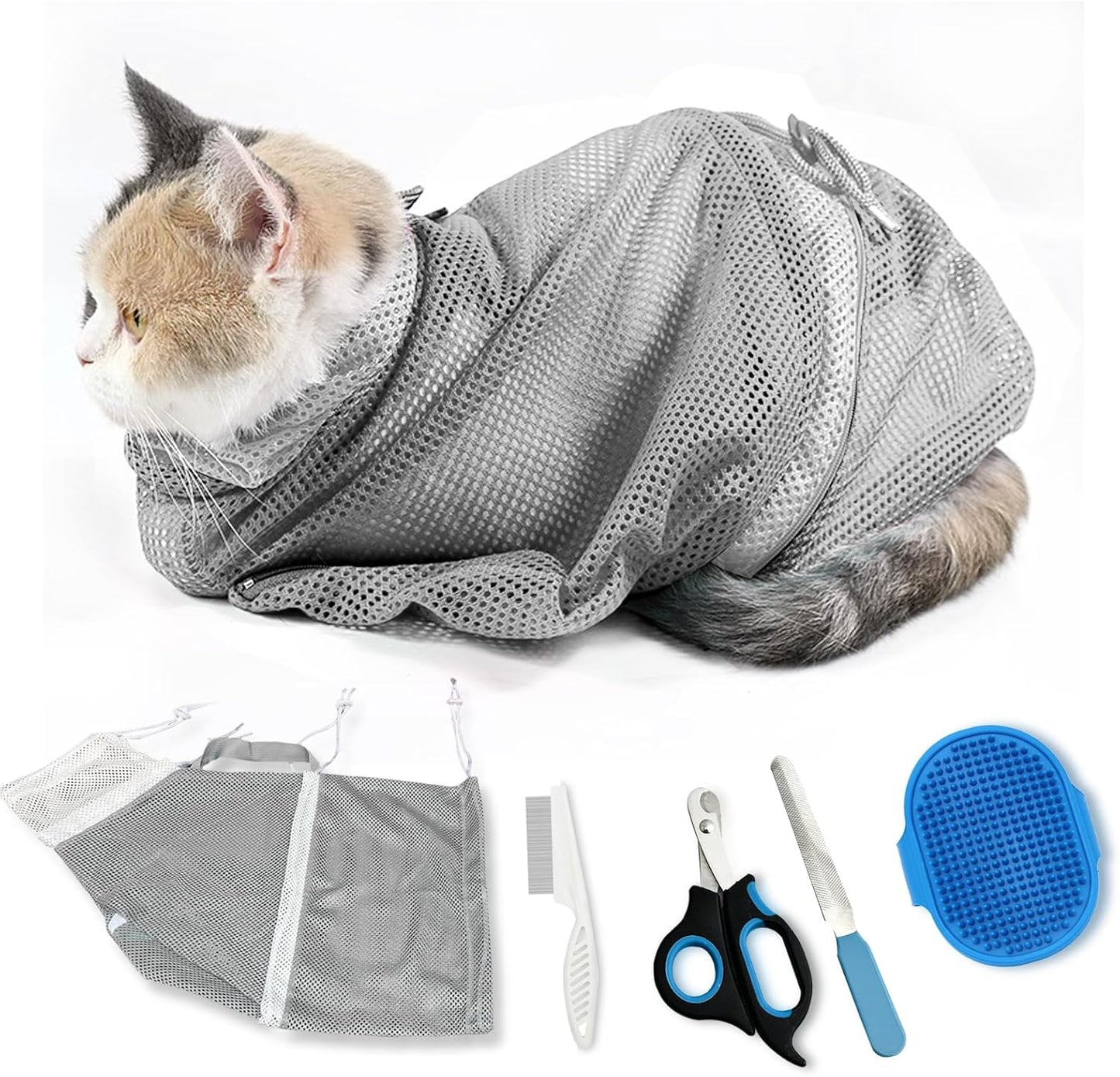 Adjustable Multi-Functional Cat Grooming Shower Net – Pet Bath Bag