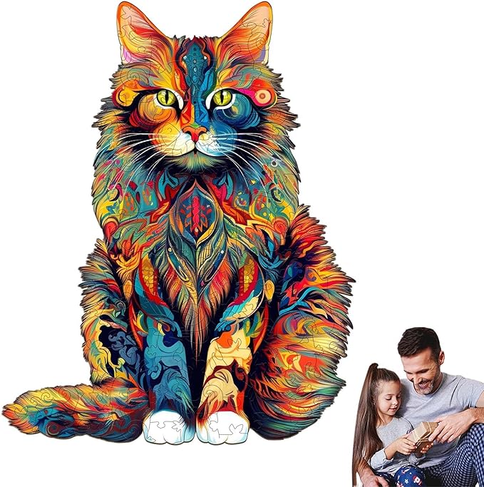 Color-Changing Cat Wooden Puzzle – Premium Eco-Friendly Jigsaw for Relaxation