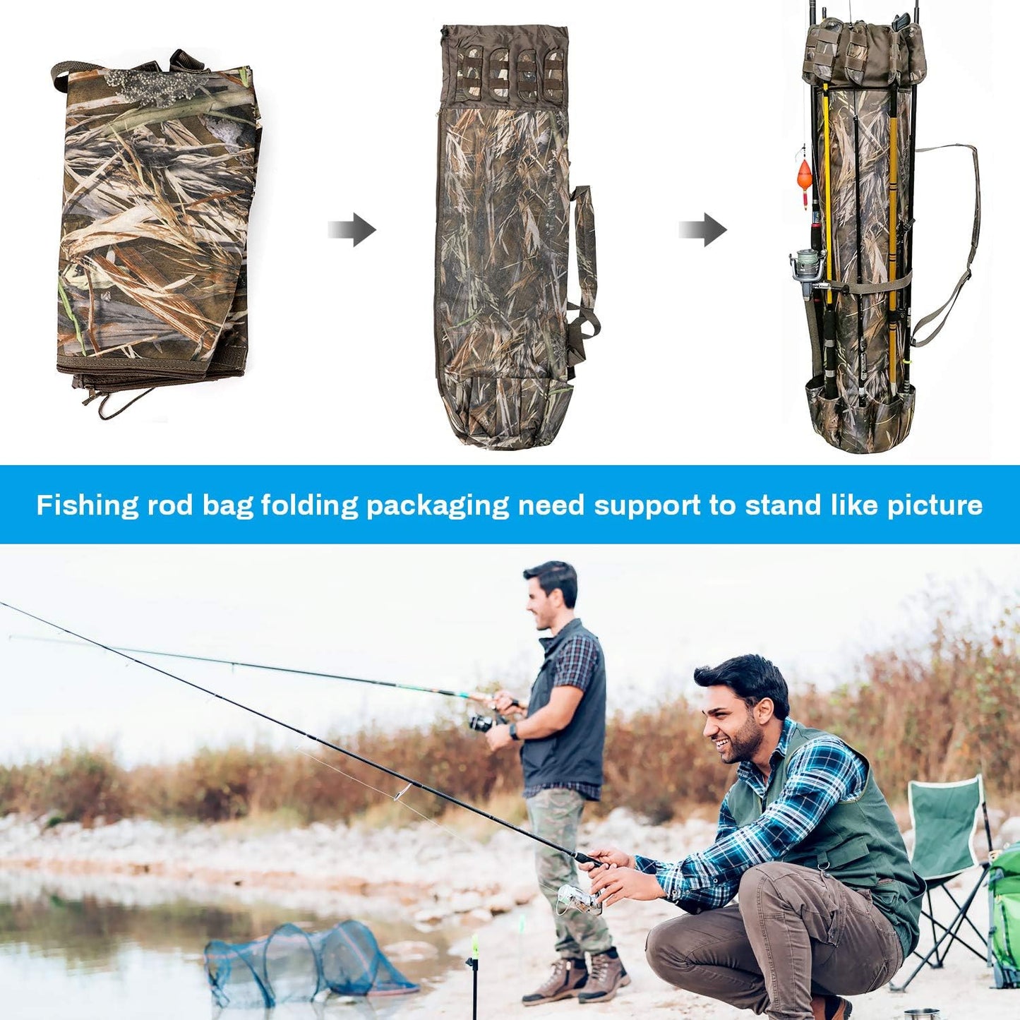 Durable Canvas Fishing Rod & Reel Organizer Bag – Holds 5 Poles & Tackle