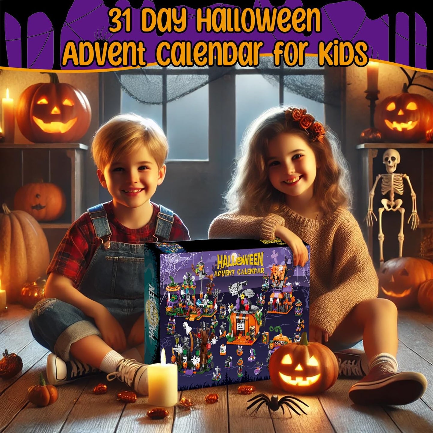 31-Day Halloween Advent Calendar – Haunted House, Ghosts, Bats & Pumpkins Building Blocks