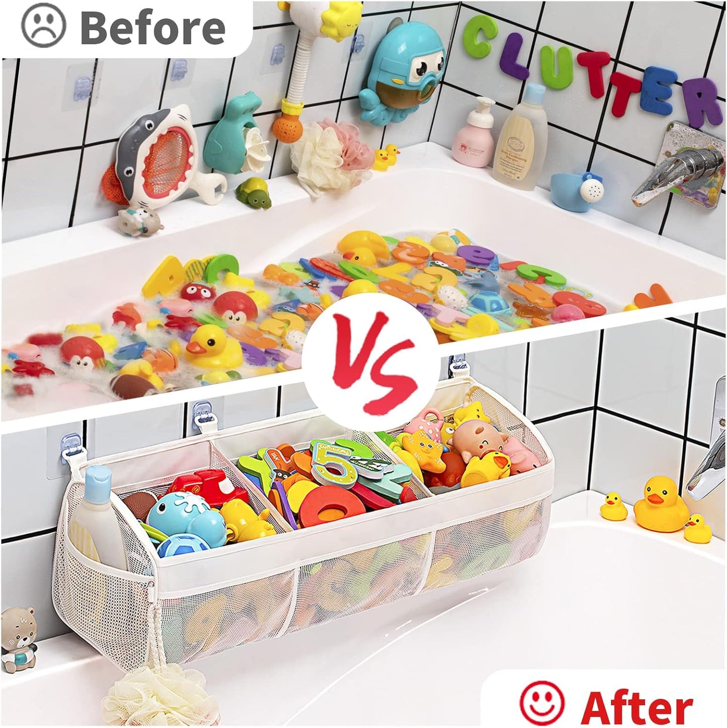 3-Compartment Horizontal Bathtub Toy Organizer Quick-Dry Mesh
