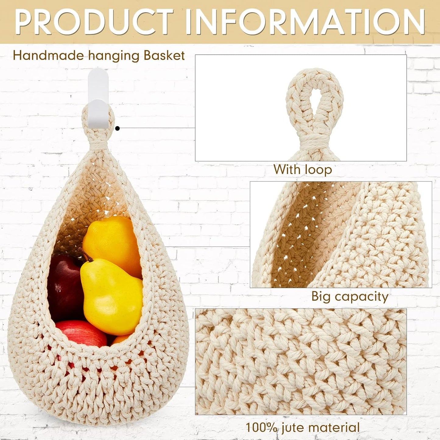 Wall Hanging Baskets – Boho Teardrop Cotton Storage for Vegetables & Fruits