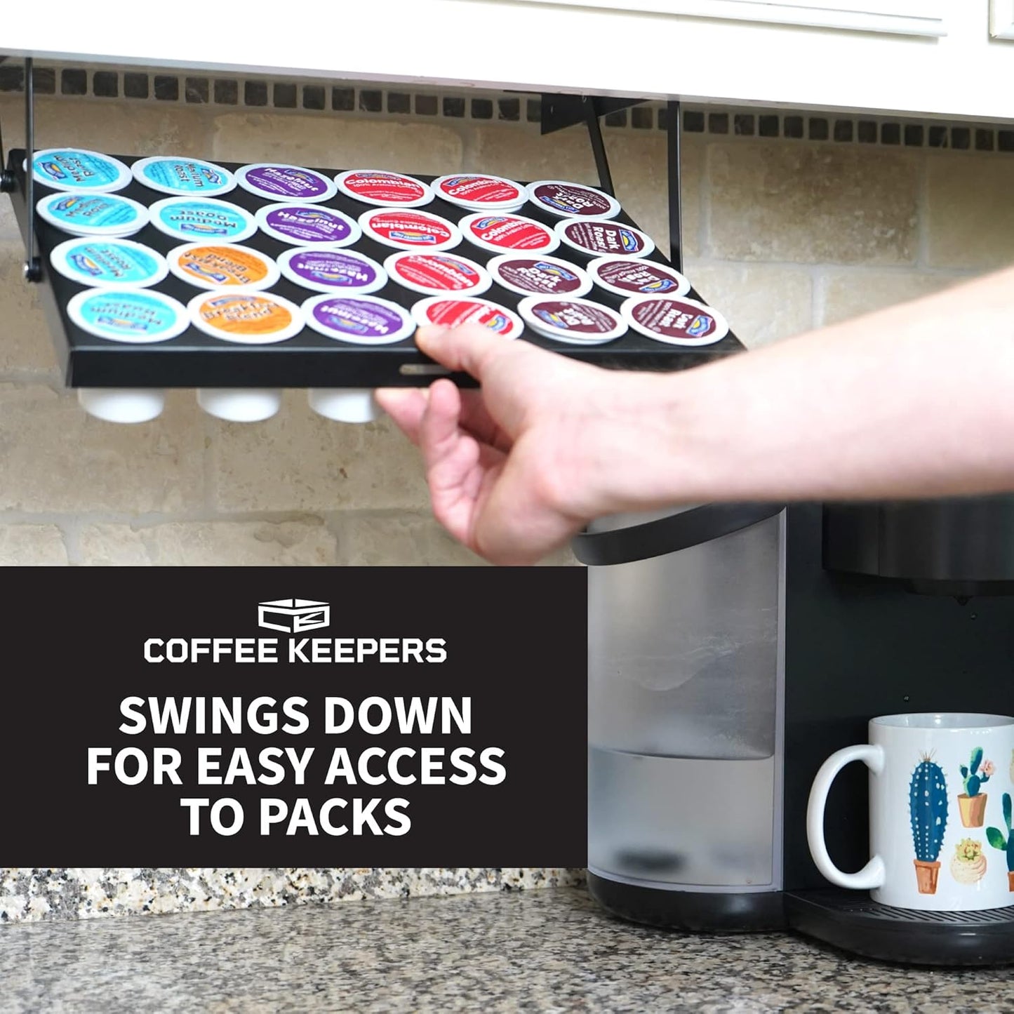 Under Cabinet K-Cup Holder – Coffee Pod Organizer for 24 Pods | Space-Saving Steel Rack