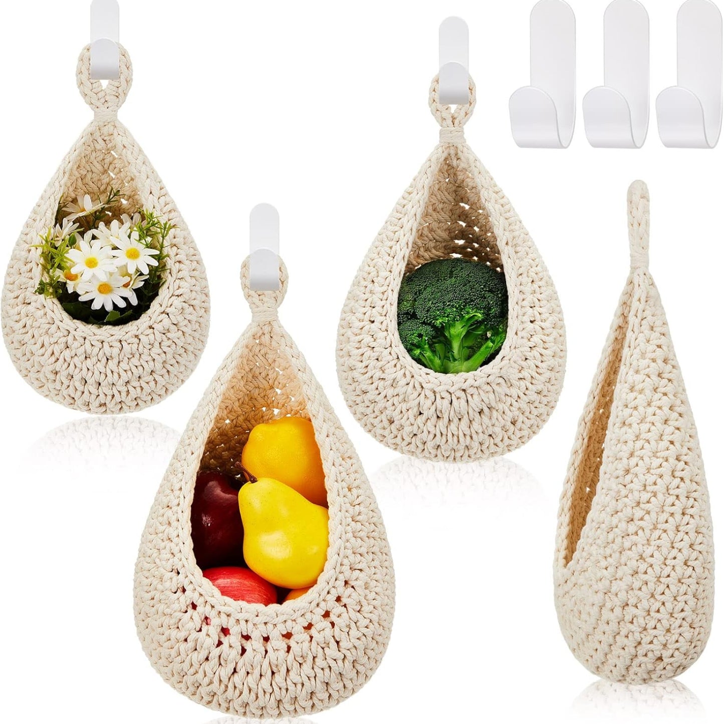 Wall Hanging Baskets – Boho Teardrop Cotton Storage for Vegetables & Fruits