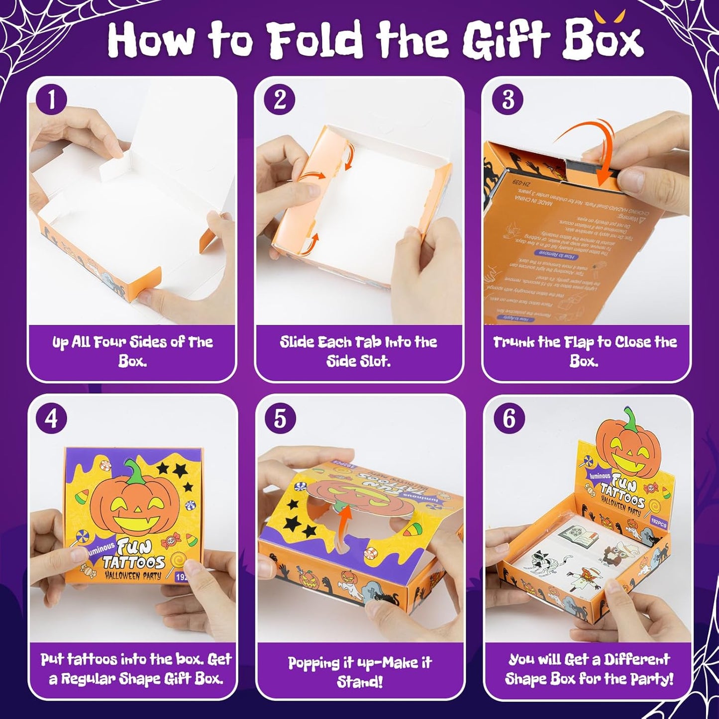 192 PCS Halloween Glow-in-the-Dark Temporary Tattoos for Kids – Party Decorations