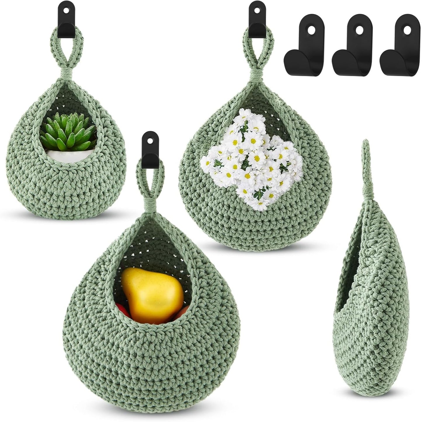 Wall Hanging Baskets – Boho Teardrop Cotton Storage for Vegetables & Fruits