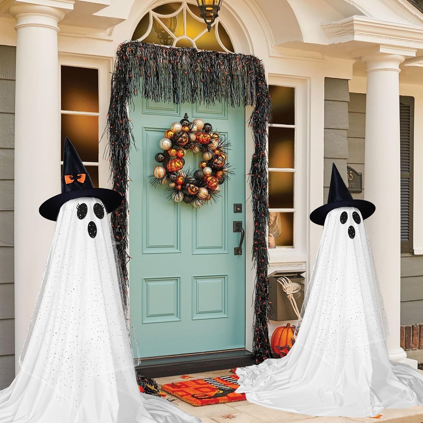 2-Pack Outdoor Halloween Ghost Decorations – Indoor & Outdoor Party Must-Have | With Remote-Controlled String Lights | Perfect for Porch, Yard, Garden & Lawn