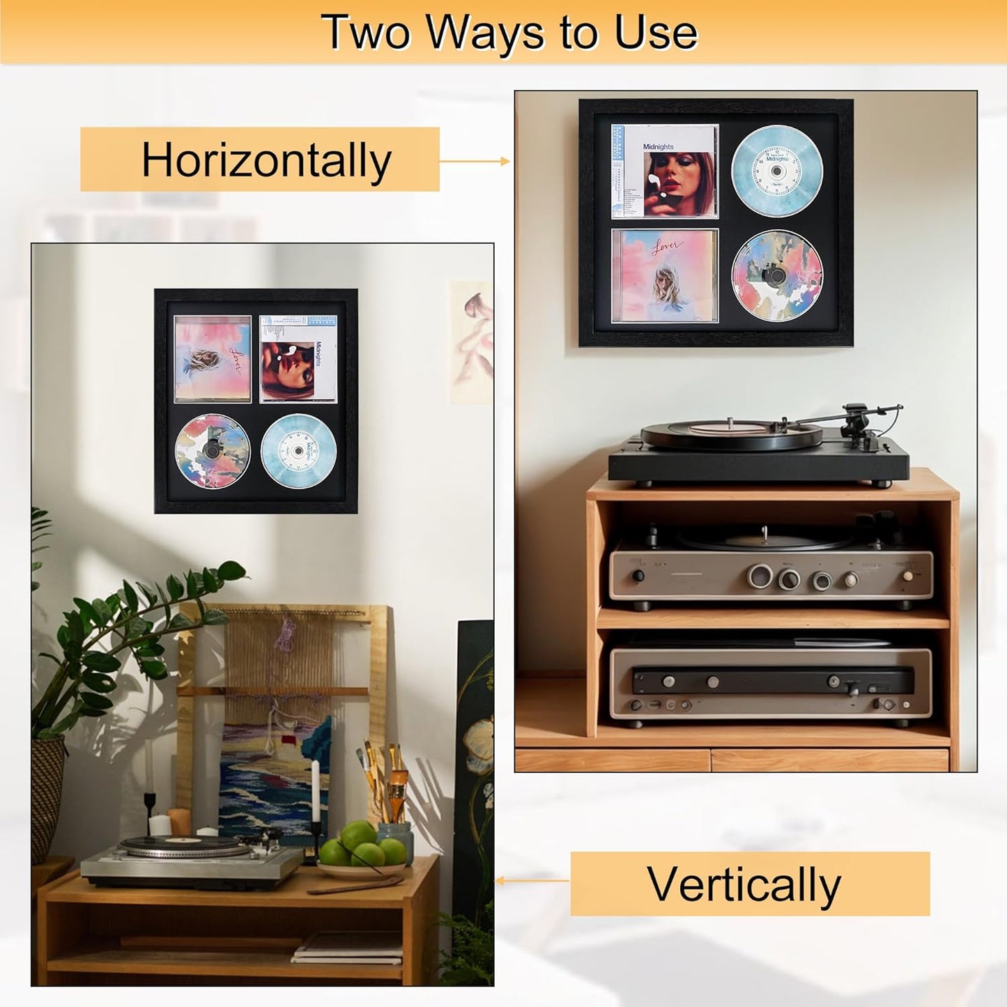 CD Display Frame – 14.4"×7.9" Black Music Disc Frame with Glass