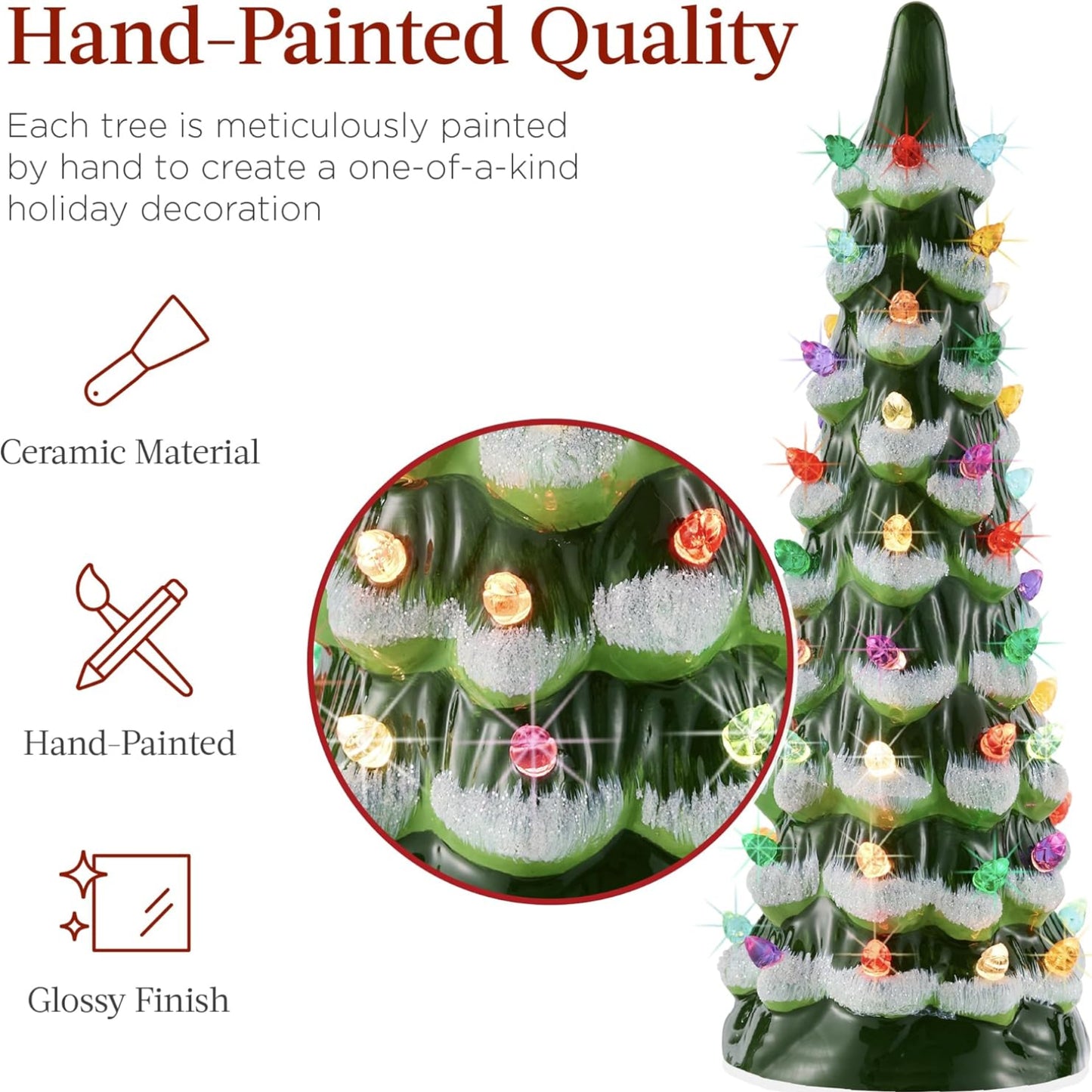3-Piece Ceramic Christmas Tree Set – Pre-Lit Hand-Painted LED Desktop Decor