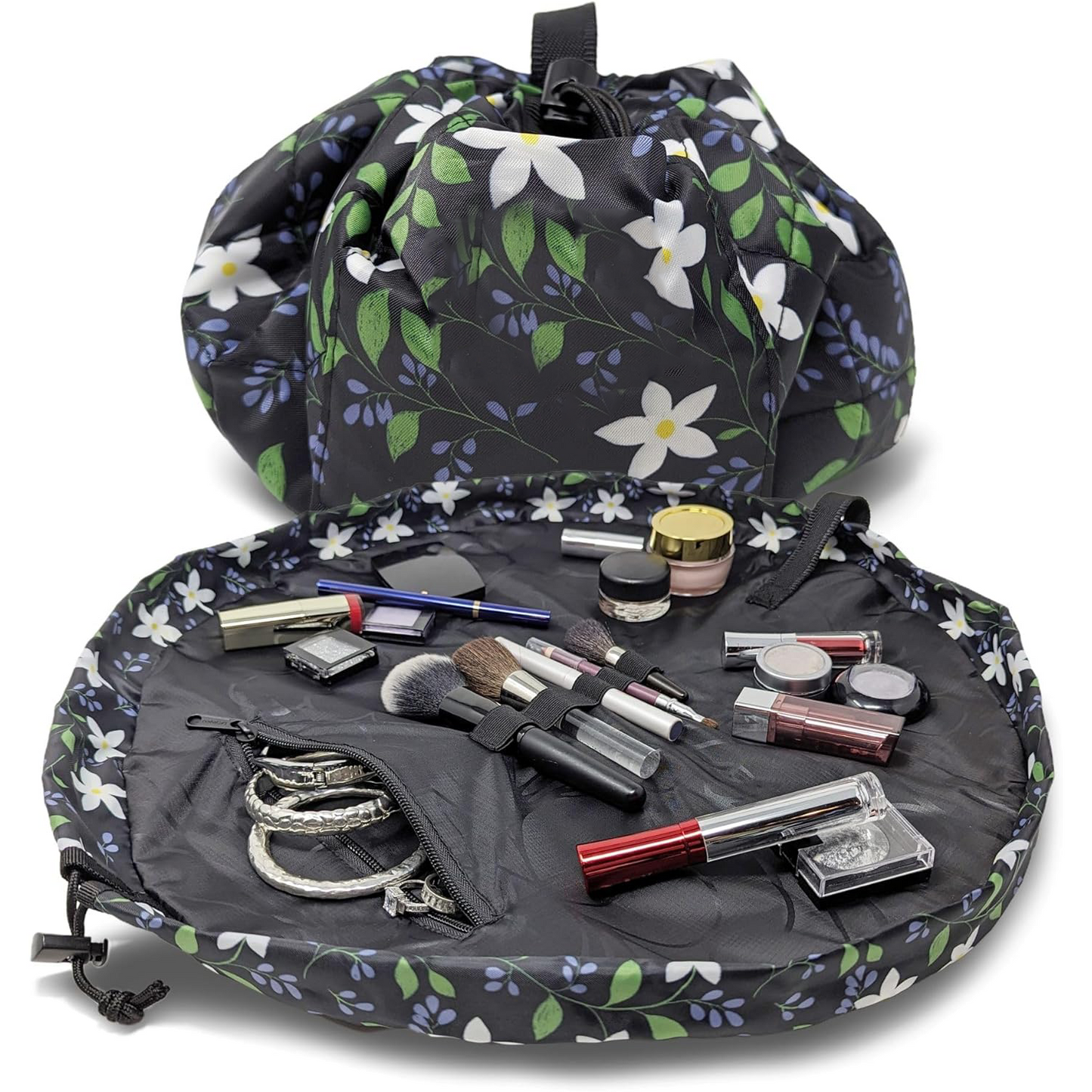 Drawstring Makeup Bag – Portable Travel Organizer with Pockets and Handles