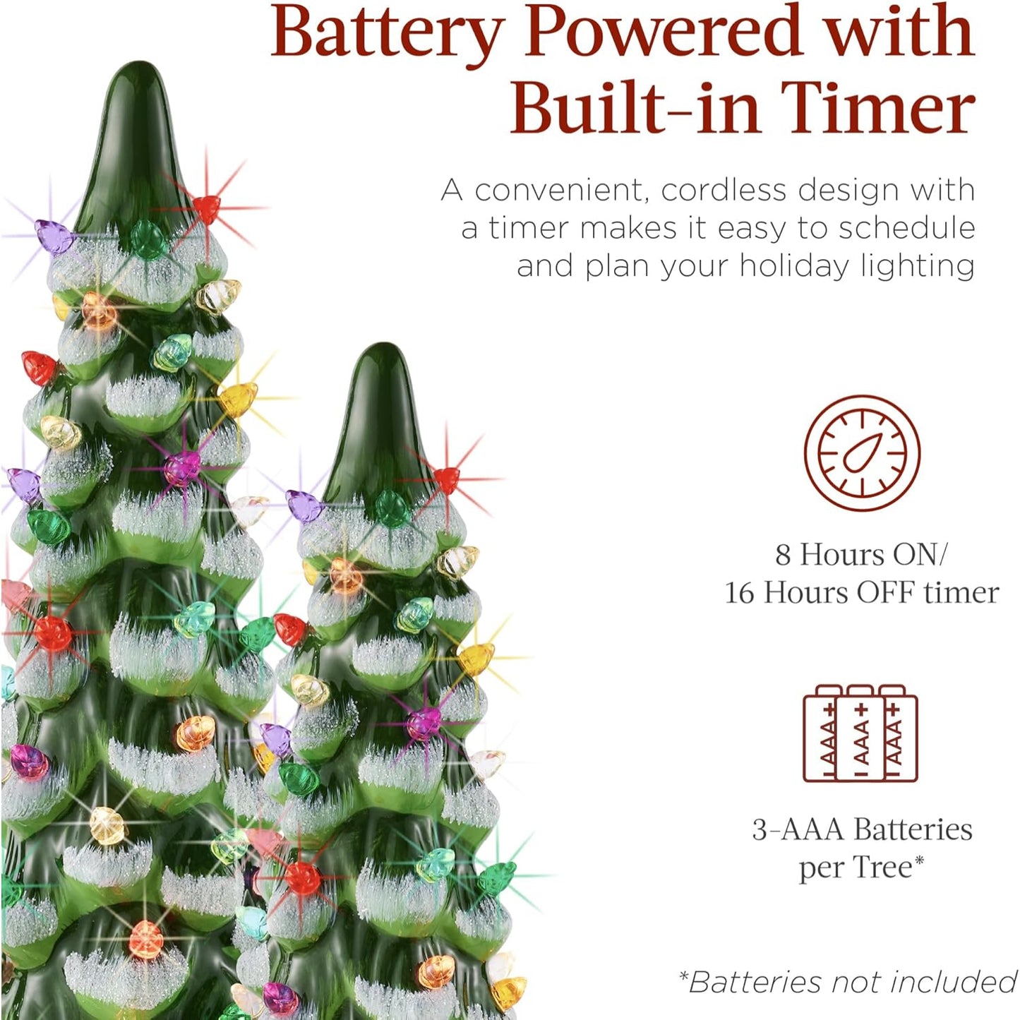 3-Piece Ceramic Christmas Tree Set – Pre-Lit Hand-Painted LED Desktop Decor