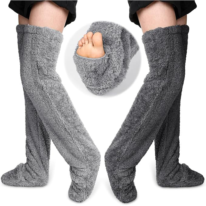 2 Pairs of Fuzzy Over-the-Knee Warm Socks for Women – Winter Plush Leg Warmers