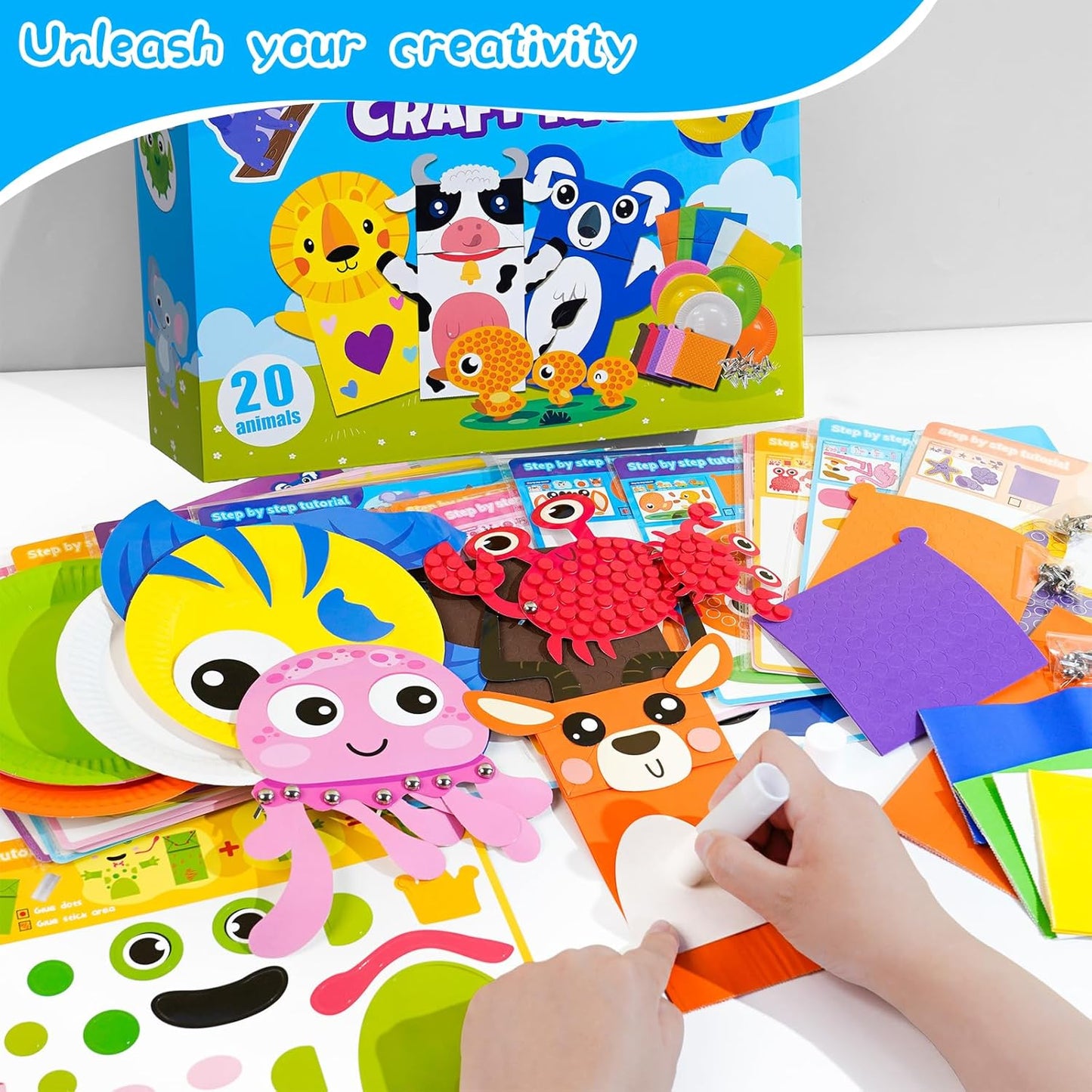 Animal Arts & Crafts Kit for Kids 4-6 – All-Inclusive Craft Box with Paper Plates & Puppets