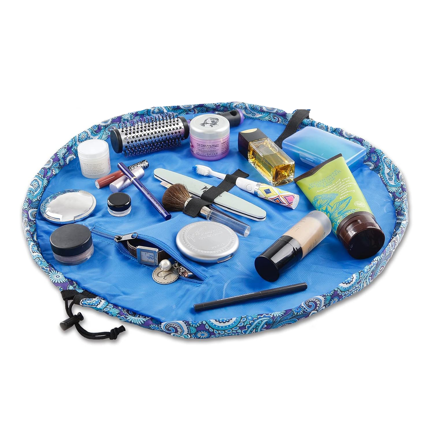 Drawstring Makeup Bag – Portable Travel Organizer with Pockets and Handles