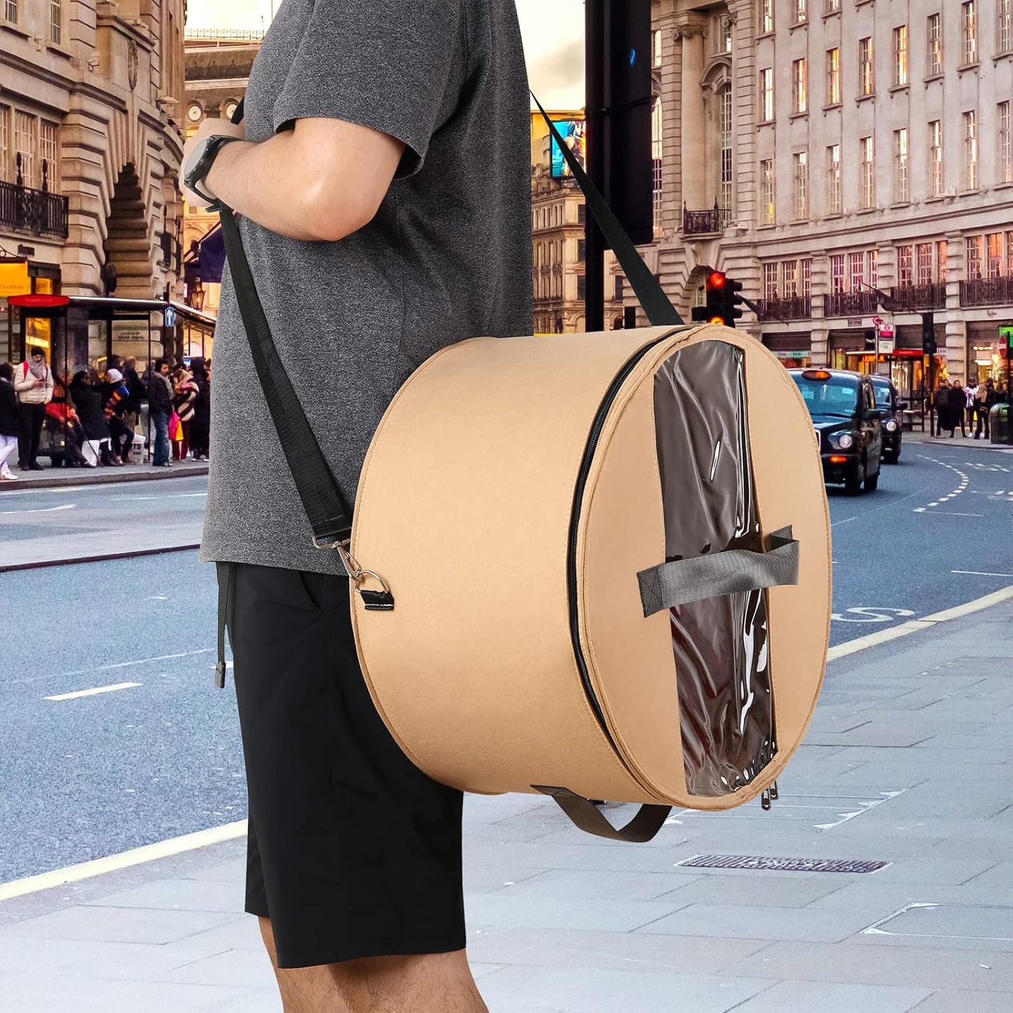 Round Hat Storage Box – Portable Felt Hat Container with Dustproof Lid