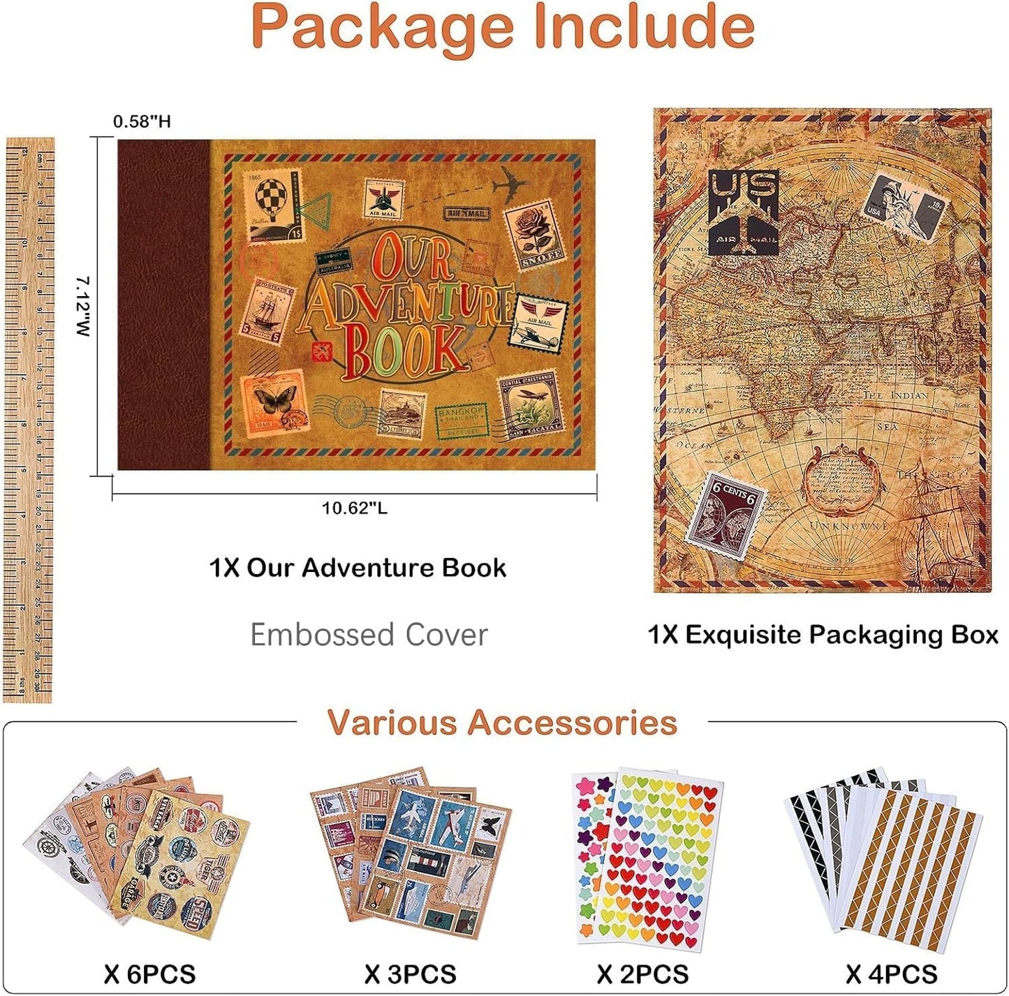 Adventure Book DIY Scrapbook Kit – 148 Pages with 3D Embossed Leather Cover & Full Accessories