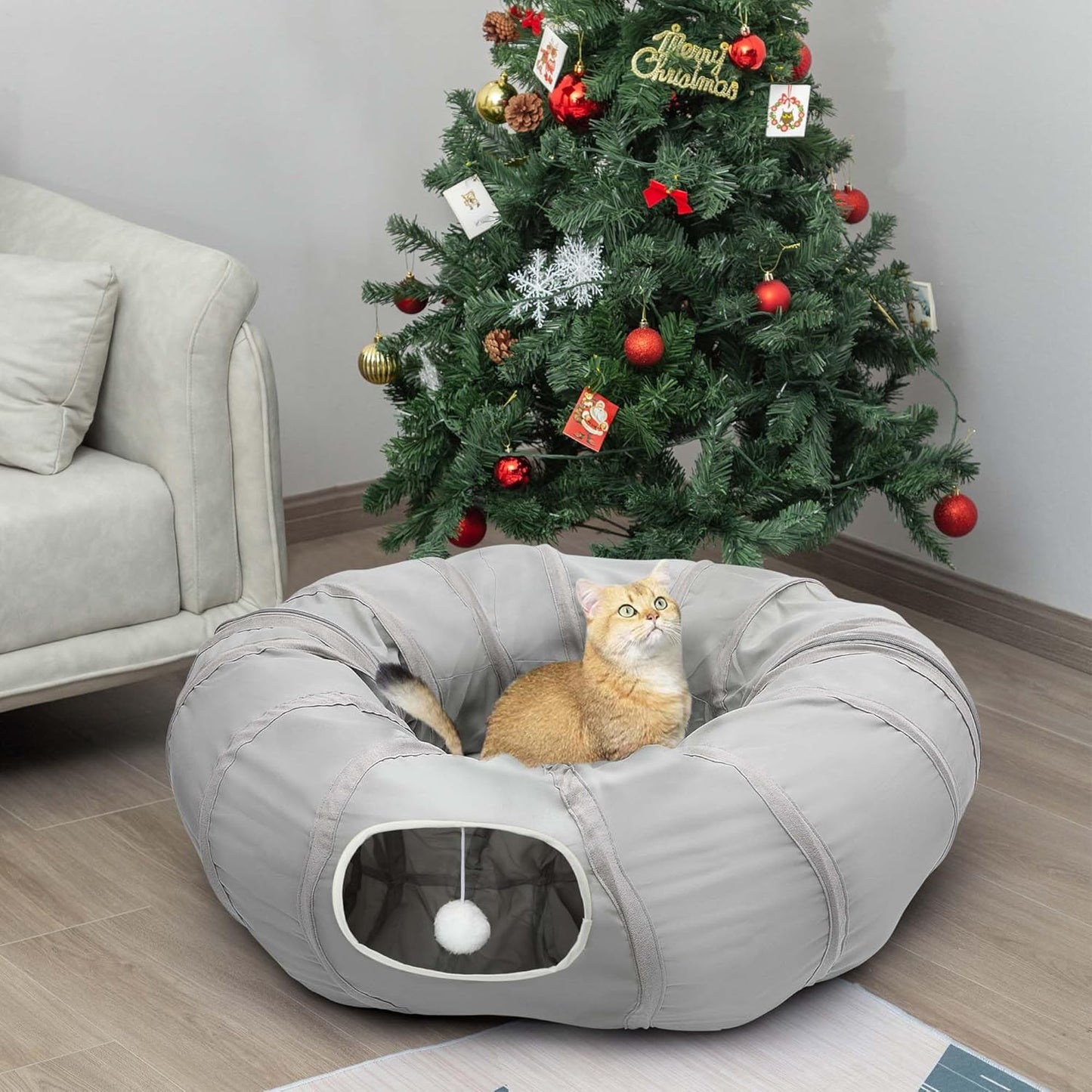 Christmas Tree Cat Tunnel Bed – 2-in-1 Play Tunnel & Cozy Resting Spot for Cats