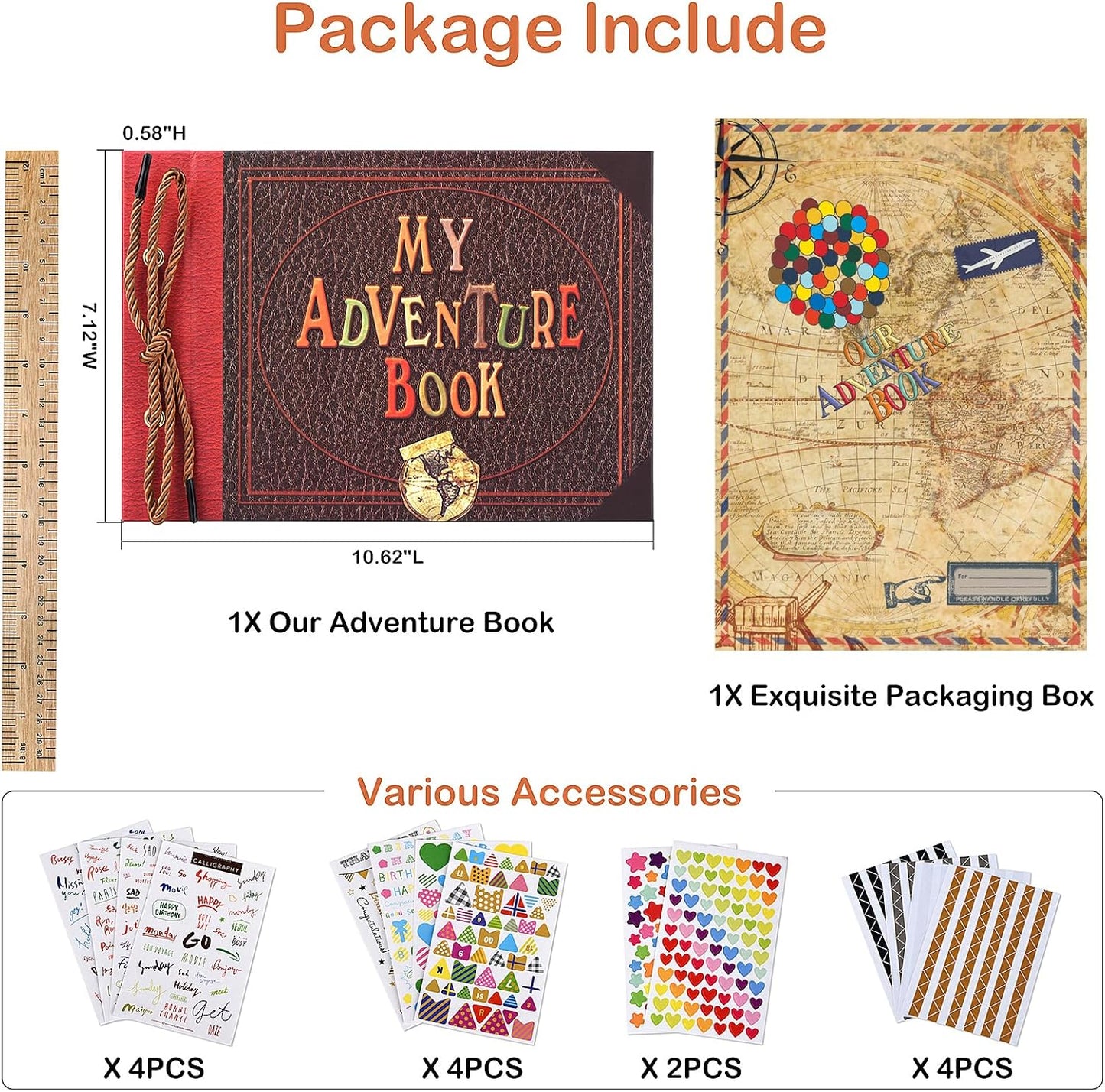Adventure Book DIY Scrapbook Kit – 148 Pages with 3D Embossed Leather Cover & Full Accessories