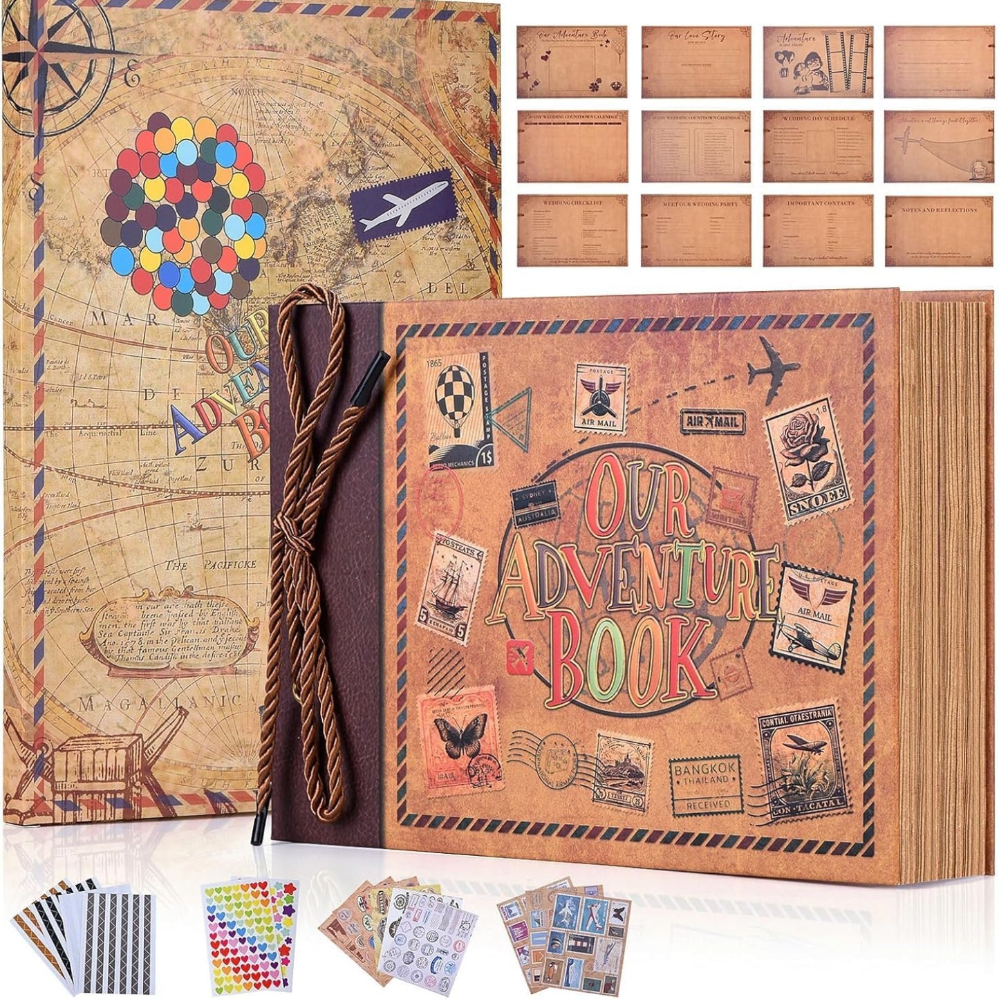Adventure Book DIY Scrapbook Kit – 148 Pages with 3D Embossed Leather Cover & Full Accessories