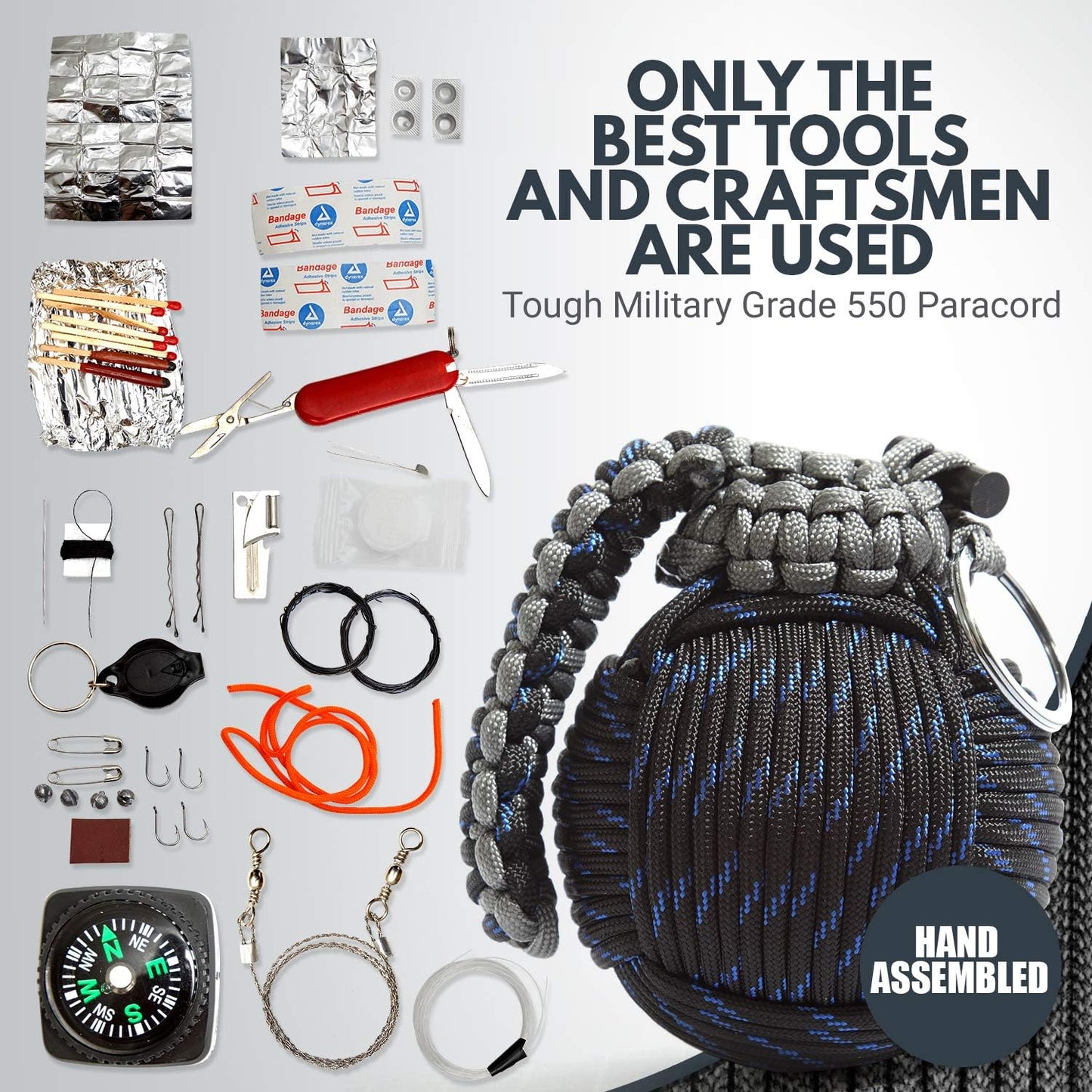 48-in-1 Paracord Survival Grenade Kit | Portable Outdoor Emergency Gear Set with Compass