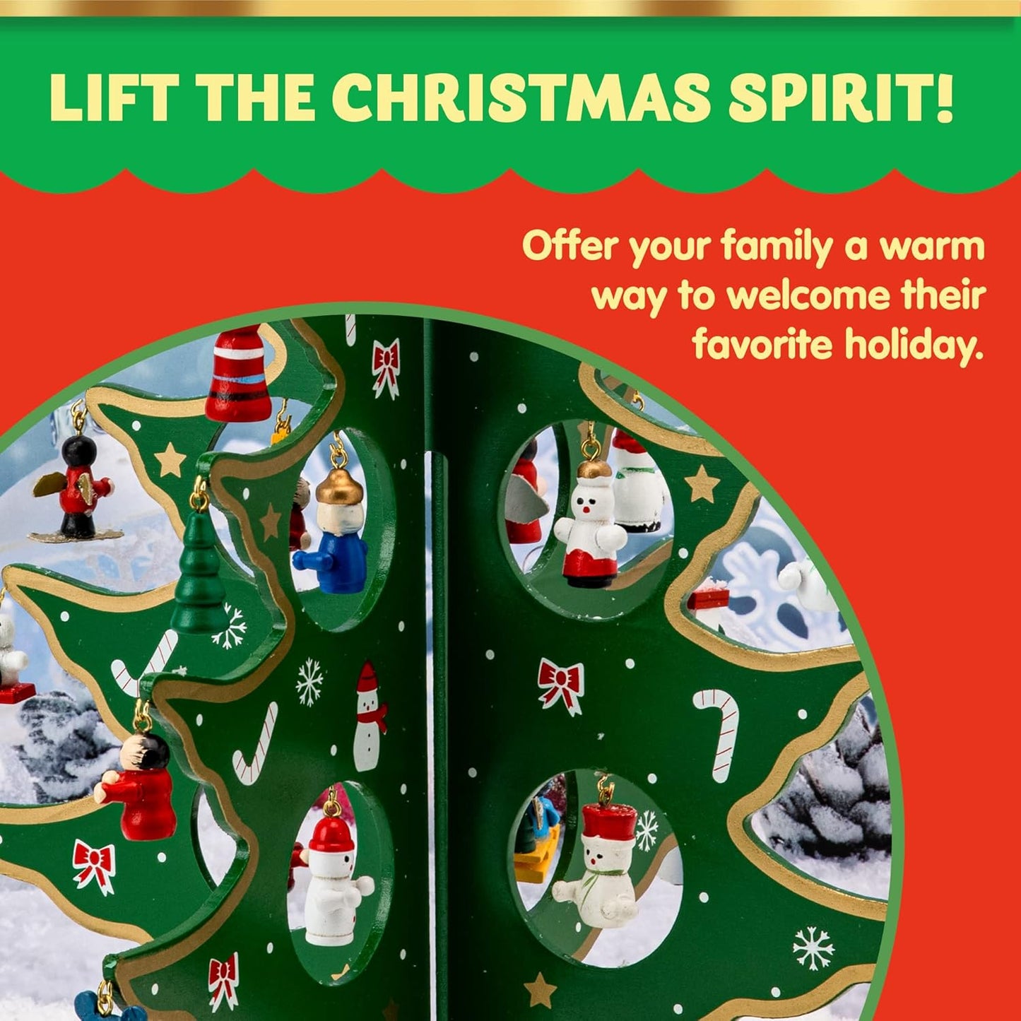 Christmas Advent Calendar – 24-Day Countdown with Wooden Tree & 28 Ornaments