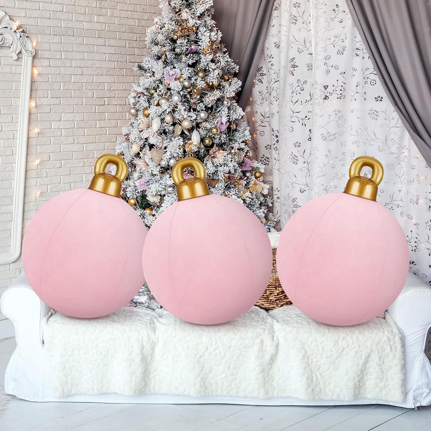 Giant Inflatable Christmas Ornaments – 3-Piece 32-Inch Outdoor Holiday Decorations (Pink)