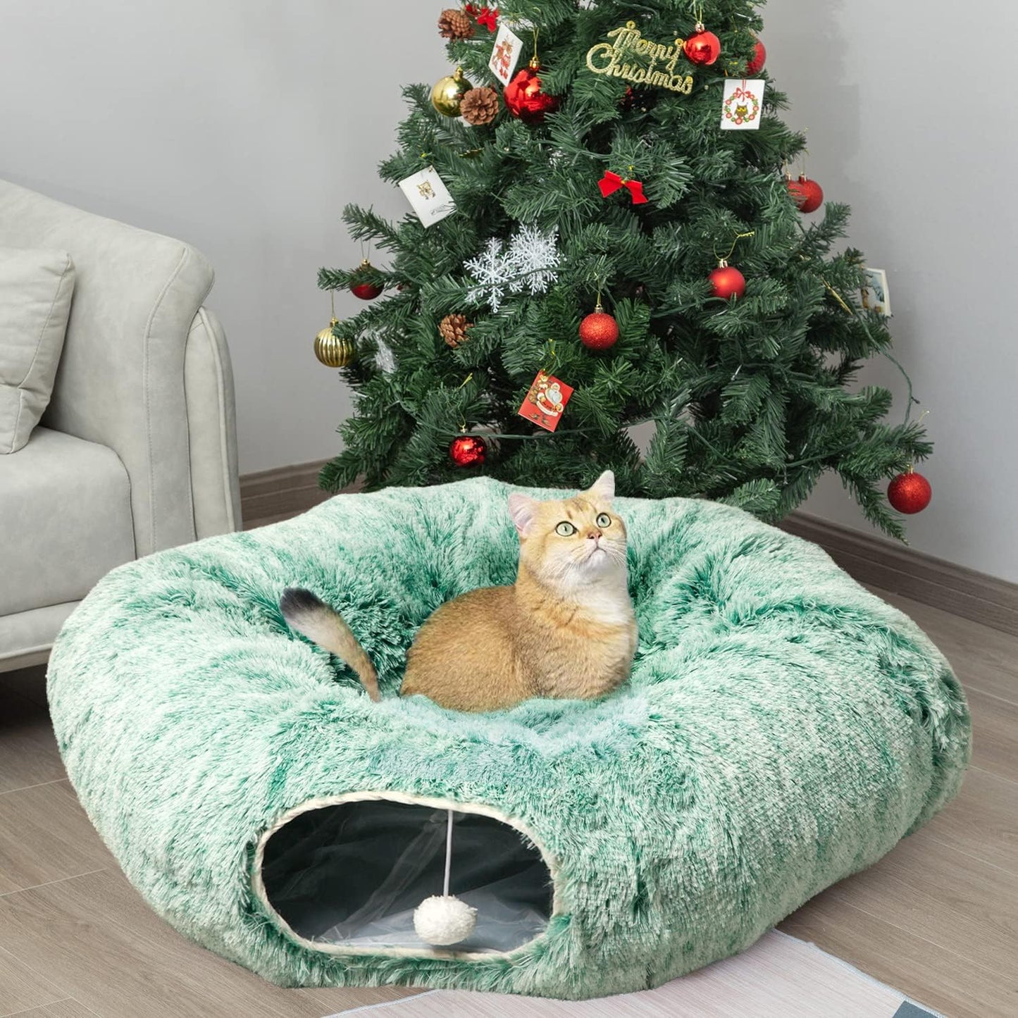 Christmas Tree Cat Tunnel Bed – 2-in-1 Play Tunnel & Cozy Resting Spot for Cats