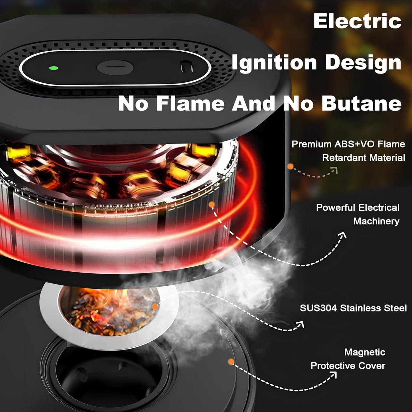 Electric Whiskey Smoker Kit – Rechargeable Cocktail Smoker with Built-in Lighter & 6 Wood Chips