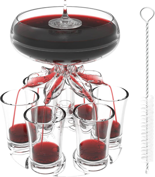 Wine Dispenser Set – With 6 Glasses | Liquid Separator Design | Upgraded Food-Grade Acrylic | Perfect for Parties & Bars