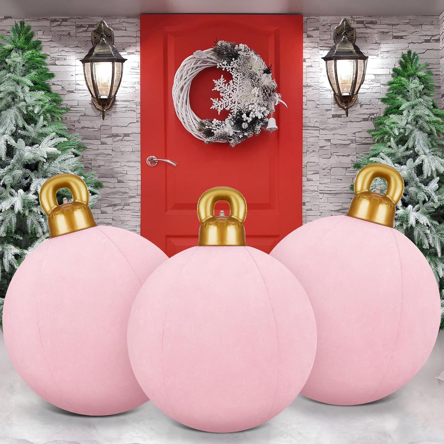 Giant Inflatable Christmas Ornaments – 3-Piece 32-Inch Outdoor Holiday Decorations (Pink)
