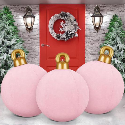 Giant Inflatable Christmas Ornaments – 3-Piece 32-Inch Outdoor Holiday Decorations (Pink)