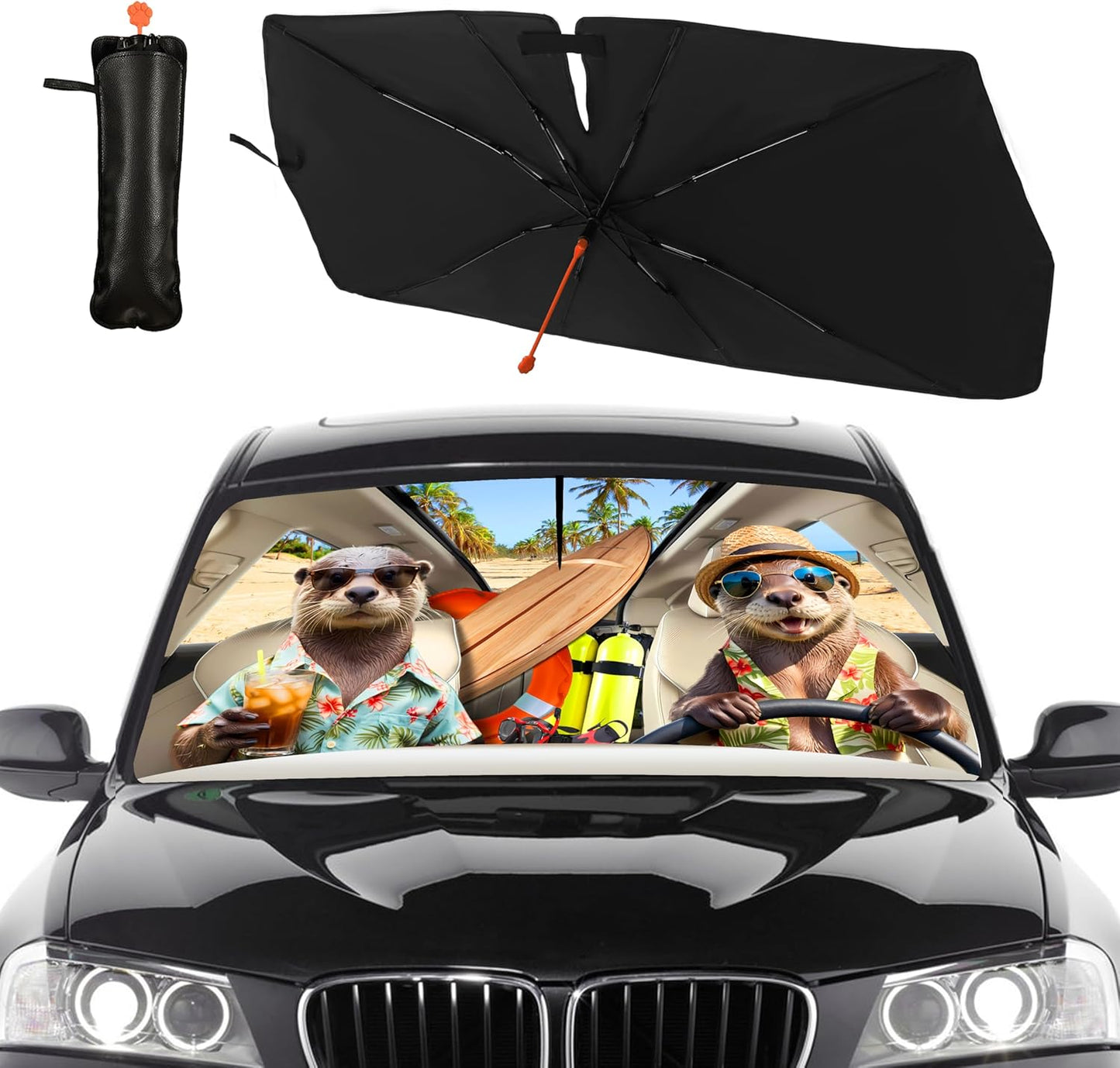 Funny Rooster Car Windshield Umbrella – UV Protection Sunshade for Front Window, Foldable Sun Visor Protector