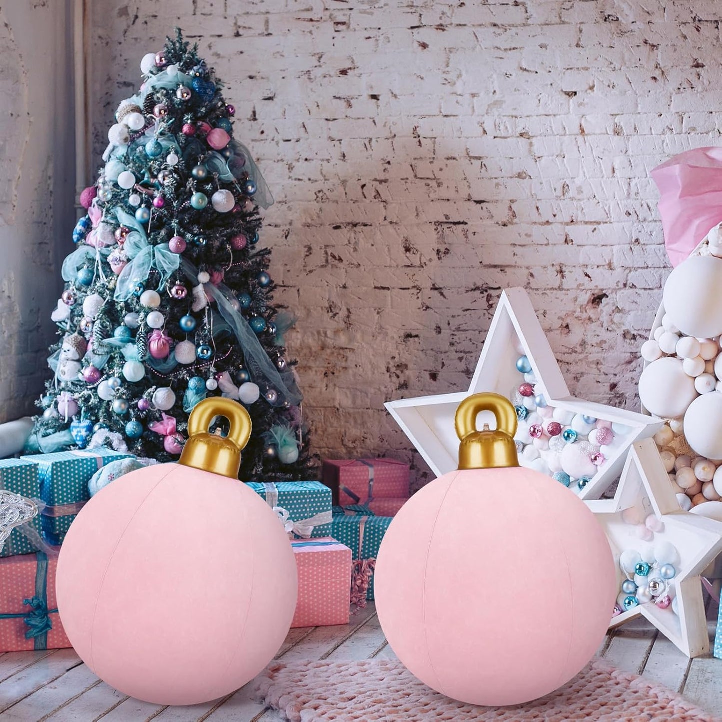 Giant Inflatable Christmas Ornaments – 3-Piece 32-Inch Outdoor Holiday Decorations (Pink)