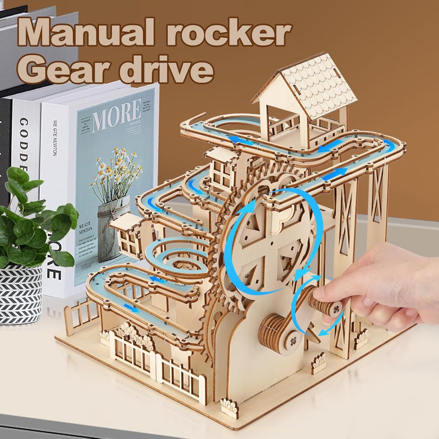 3D Wooden Puzzle Marble Run Set – DIY Mechanical Gear Model Kit for Adults
