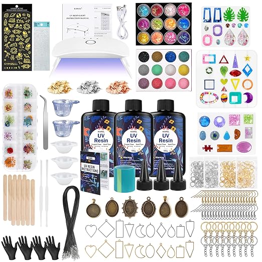 UV Resin Jewelry Making Kit – 300g Crystal Clear Resin with Light and Molds | DIY Jewelry Set for Keychains and Earrings