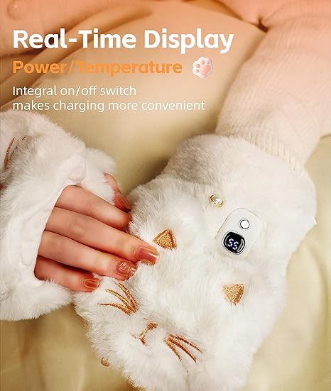 Cute Electric Heated Gloves – 3000mAh Battery, Wearable Hand Warmers for Women