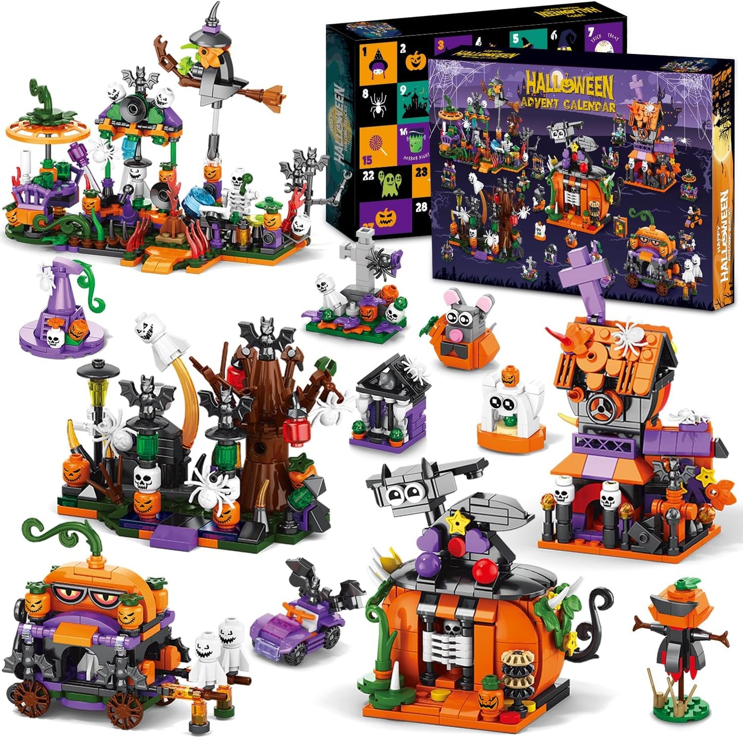 31-Day Halloween Advent Calendar – Haunted House, Ghosts, Bats & Pumpkins Building Blocks