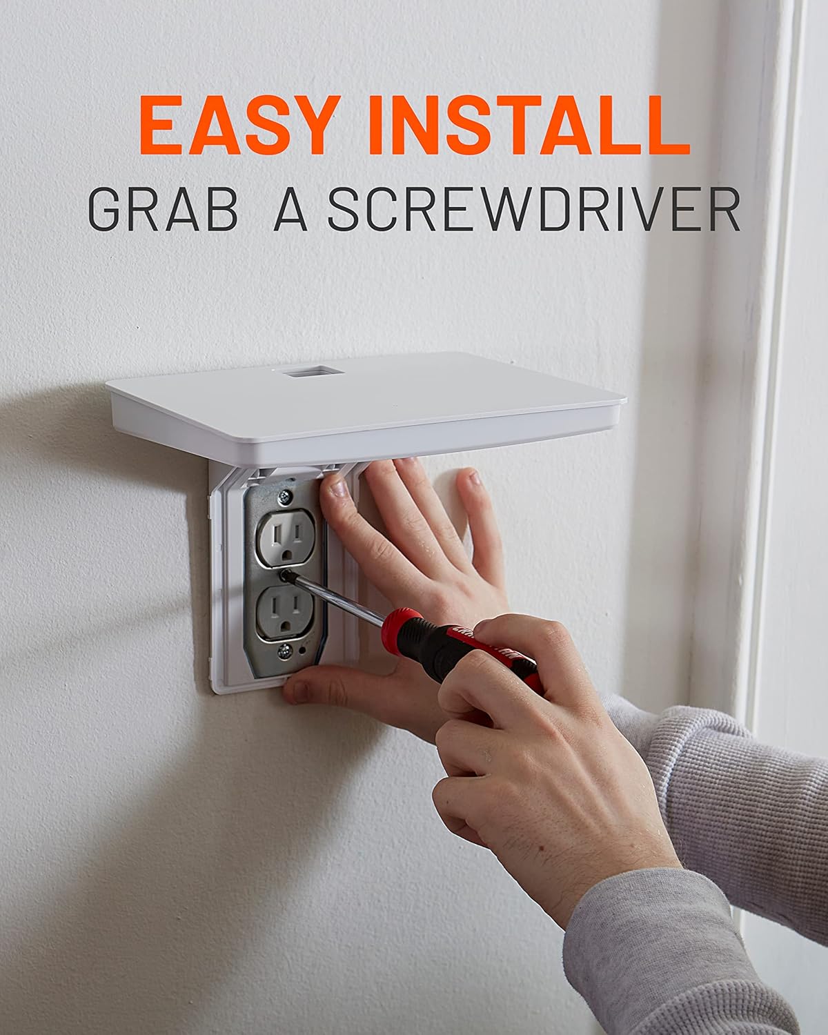 Wide Outlet Shelf – New Generation Design with Built-In Cable Storage & Extra Space for Large Plugs