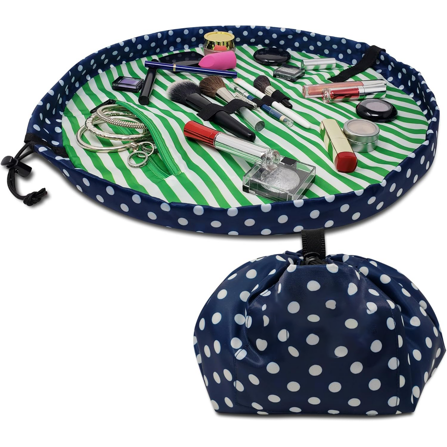 Drawstring Makeup Bag – Portable Travel Organizer with Pockets and Handles