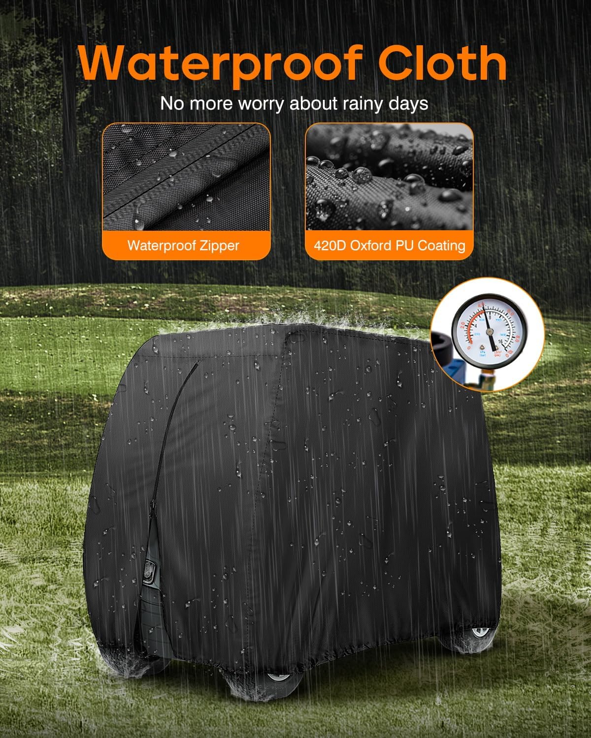 Passenger Golf Cart Cover – 420D Waterproof Durable Polyester with 3 Zipper Doors