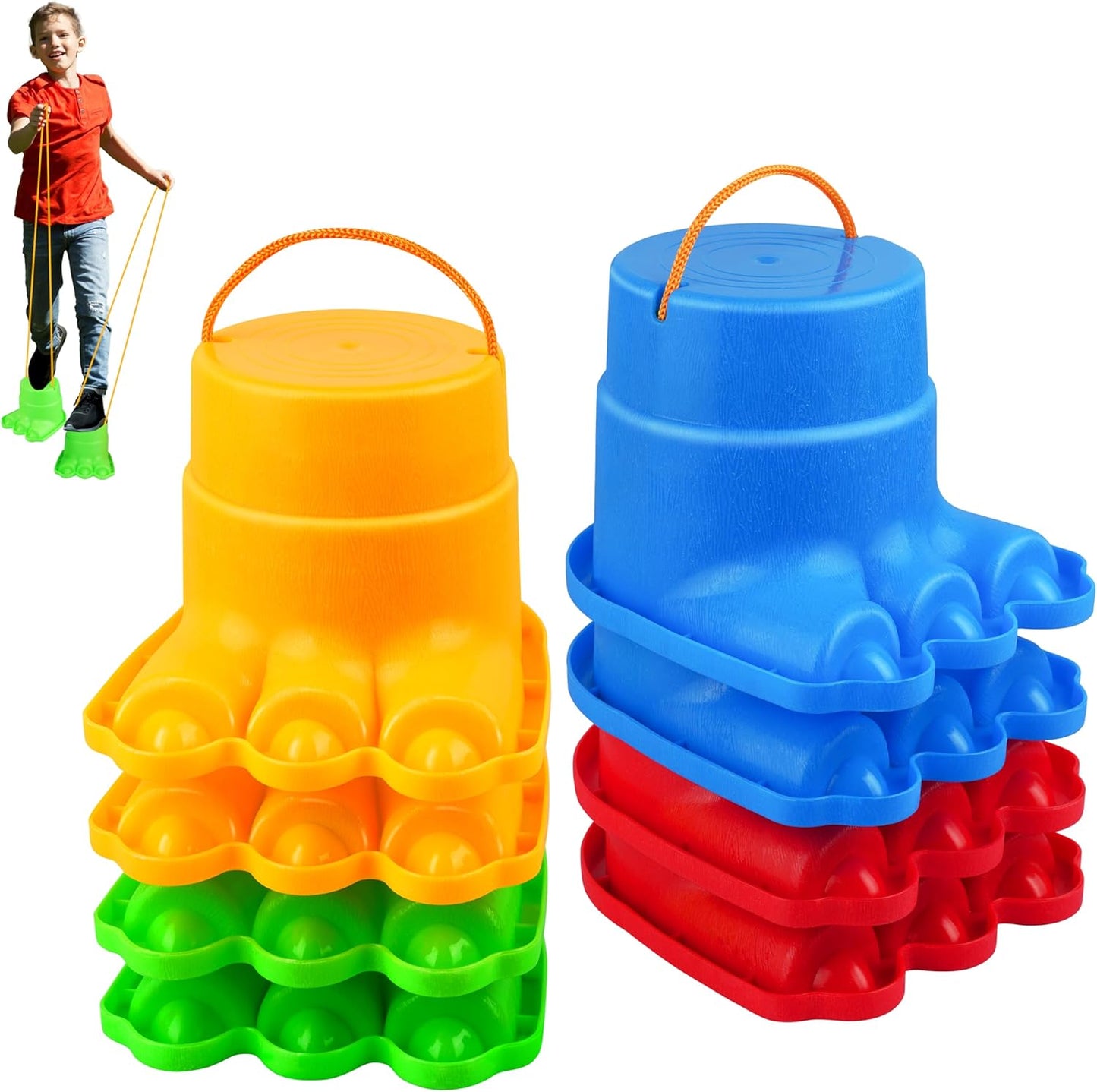 Children's Balance Stilts – 4 Pairs (8 Stilts) with Monster Feet for Balance & Coordination