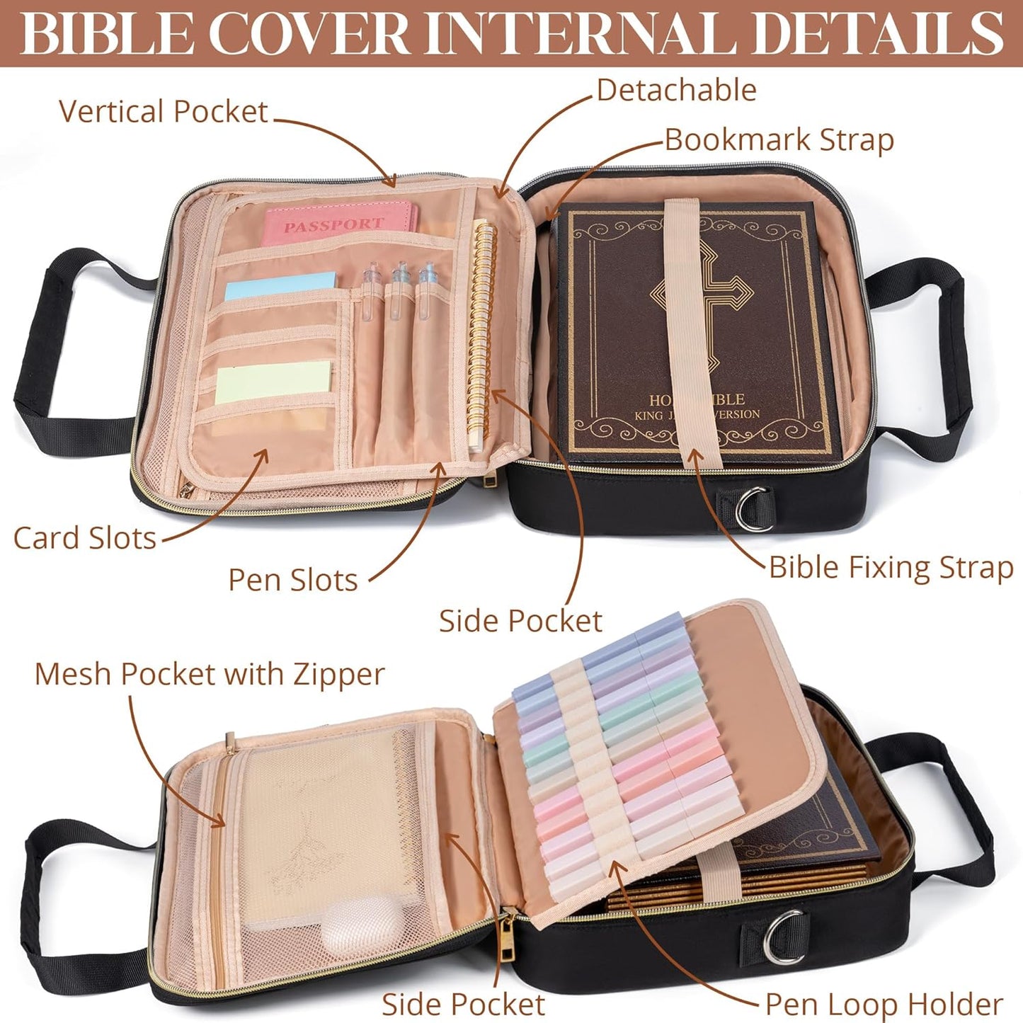 Women’s Bible Cover Set – Large Bible Bag with Strap & Study Accessories