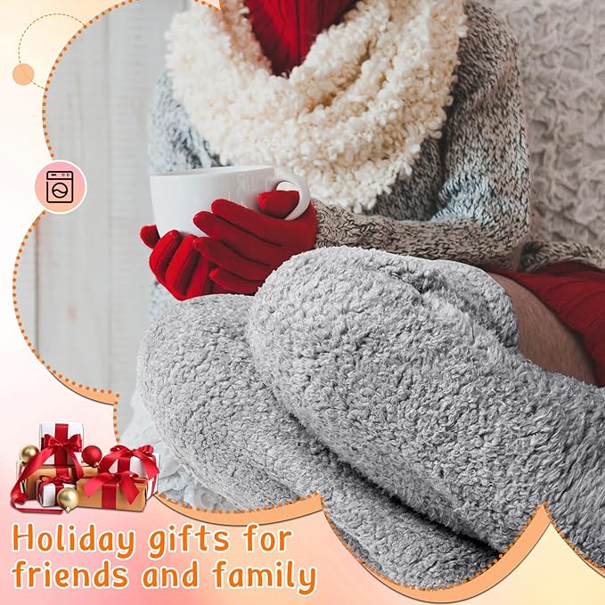 2 Pairs of Fuzzy Over-the-Knee Warm Socks for Women – Winter Plush Leg Warmers