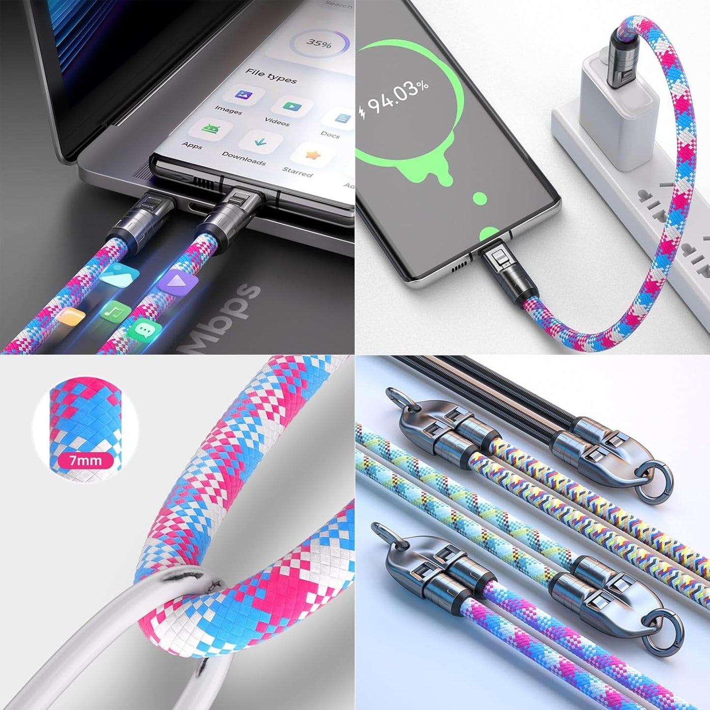 240W Bracelet Charging Cable – 2-in-1 Fast Charger & Type-C Lanyard Strap