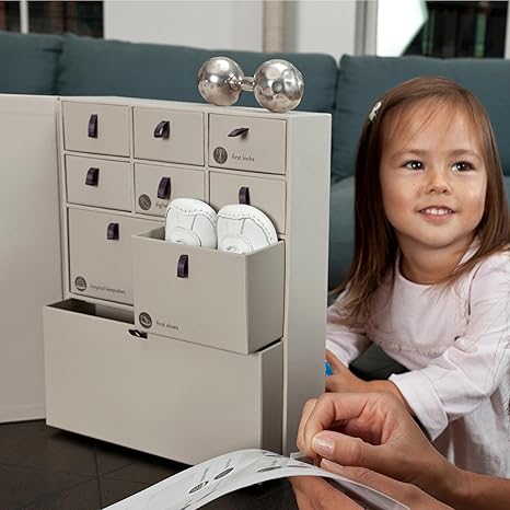 Deluxe Baby Keepsake Box – Fabric-Bound Memory Organizer with Labeled Drawers | Acid-Free Storage for Newborn Memories