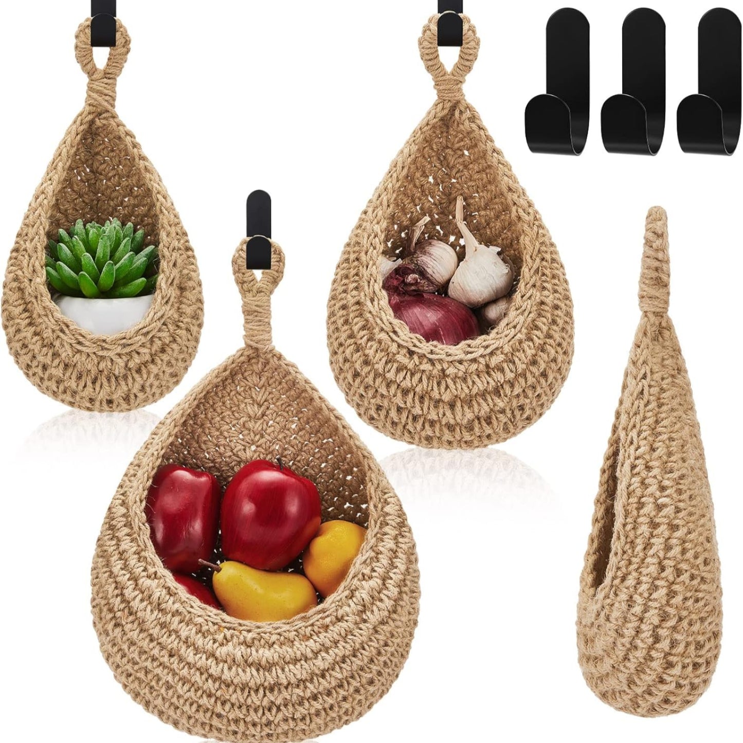 Wall Hanging Baskets – Boho Teardrop Cotton Storage for Vegetables & Fruits