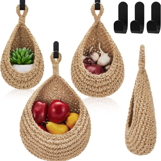 Wall Hanging Baskets – Boho Teardrop Cotton Storage for Vegetables & Fruits