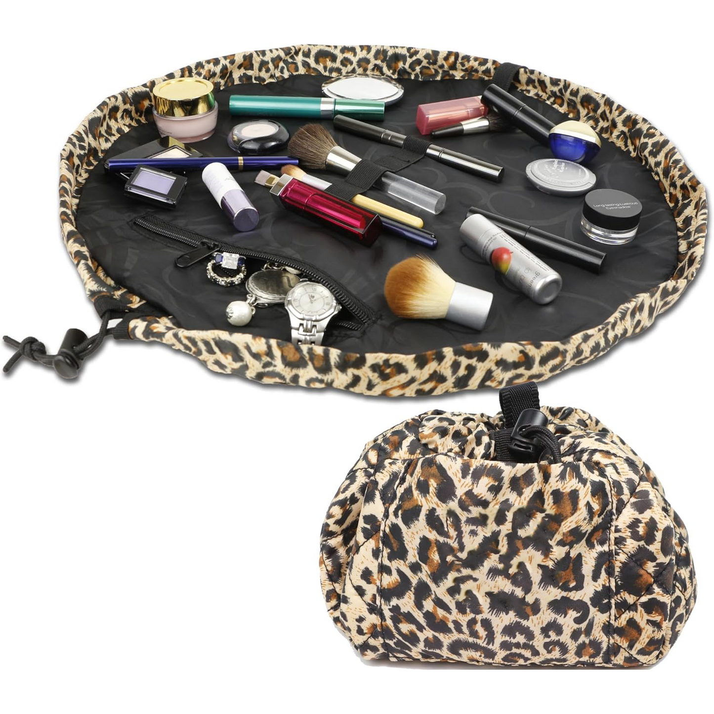 Drawstring Makeup Bag – Portable Travel Organizer with Pockets and Handles